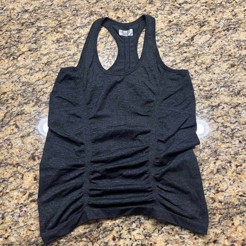 Athleta Chi Tank Charcoal Gray Heather Ruched Seamless Racerback Yoga Top M